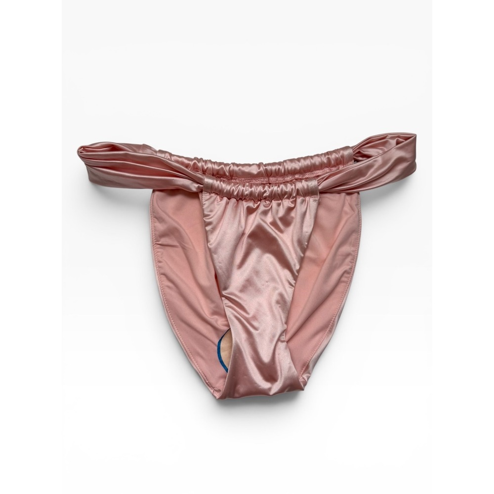 Good American Bubble Pink Satin Cinch Bikini Bottom Size 1 NEW